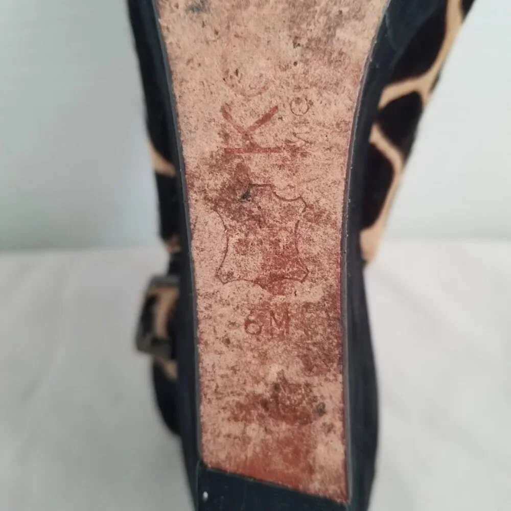 Michael Kors Women's Shoes 6 Brown Black Faux Giraffe Wedge Sandals Slingback